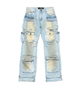 V DENIM - MULTI CARGO BAGGY/ LOOSE FIT DENIM TAN